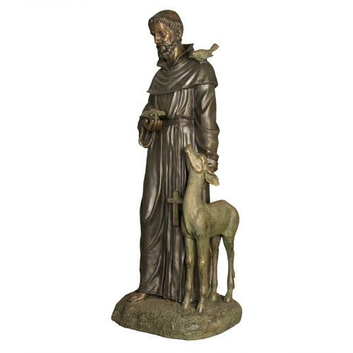 Lifesize St. Francis petting Deer Outdoor/Indoor Statue - Bella Statues