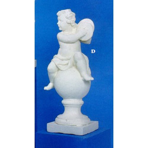 Lifesize Cherub On Finial Cymbals Outdoor/Indoor Statue - Bella Statues