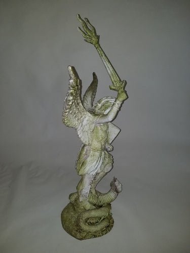 Lifesize St. Michael W/Sword Fire 38 Outdoor/Indoor Statue - Bella Statues