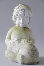 Child Petting Rabbit 14 Outdoor/Indoor Statue - Bella Statues