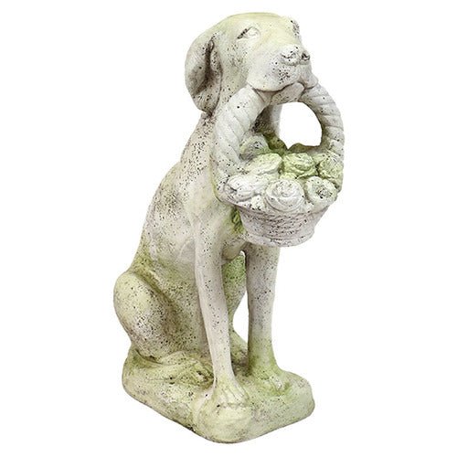 Dog With Flower Basket 24 Outdoor/Indoor Statue - Bella Statues