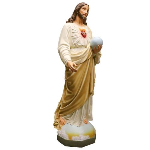 Custom Painted Lifesize Jesus Religious Sacred Heart To The World 62" Outdoor/Indoor Statue - Bella Statues