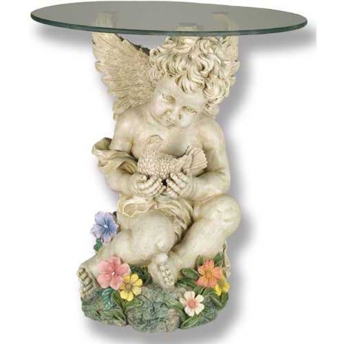 Cherub with Dove Coffee Table Outdoor/Indoor Statue - Bella Statues