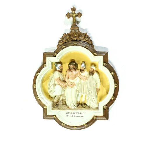 Custom Painted Wall Plaque of Stations of the Cross Station 10 Outdoor/Indoor Statue - Bella Statues