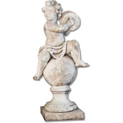 Lifesize Cherub On Finial Cymbals Outdoor/Indoor Statue - Bella Statues