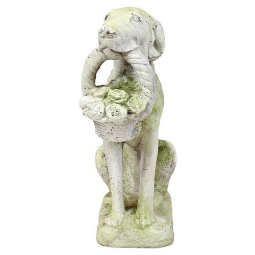 Dog With Flower Basket 24 Outdoor/Indoor Statue - Bella Statues
