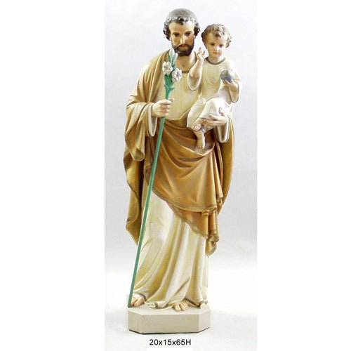 Custom Painted Lifesize Saint Joseph with Child & flower Outdoor/Indoor Statue - Bella Statues