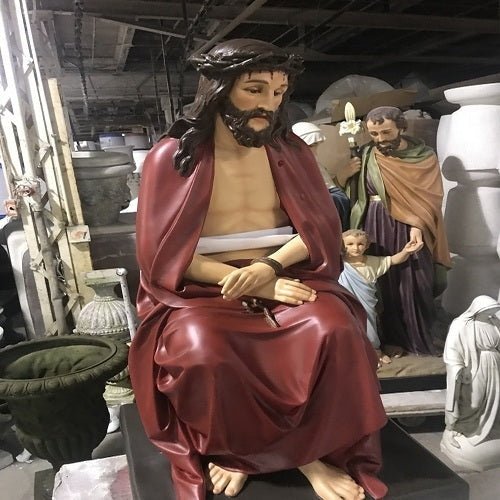 Custom Painted Lifesize Seated Christ Outdoor/Indoor Statue - Bella Statues