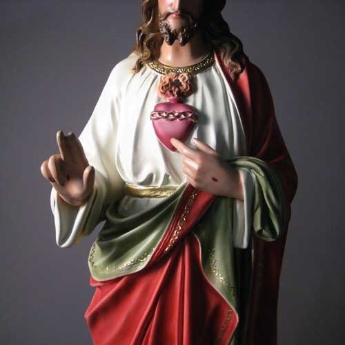 Custom Painted Lifesize SACRED HEART (Hand Up) 52" H Outdoor/Indoor Statue - Bella Statues