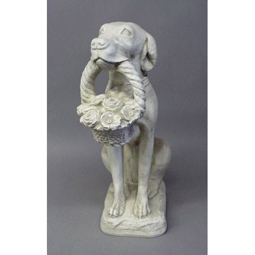 Dog With Flower Basket 24 Outdoor/Indoor Statue - Bella Statues