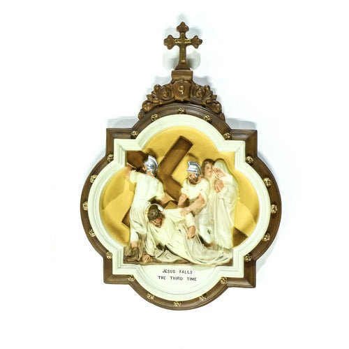 Custom Painted Wall Plaque of Stations of the Cross Station 9 Outdoor/Indoor Statue - Bella Statues