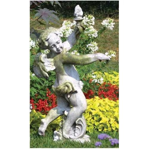 Lifesize Rococo Angel Torch - Right Outdoor/Indoor Statue - Bella Statues