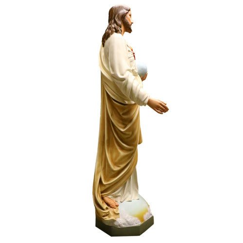 Custom Painted Lifesize Jesus Religious Sacred Heart To The World 62" Outdoor/Indoor Statue - Bella Statues