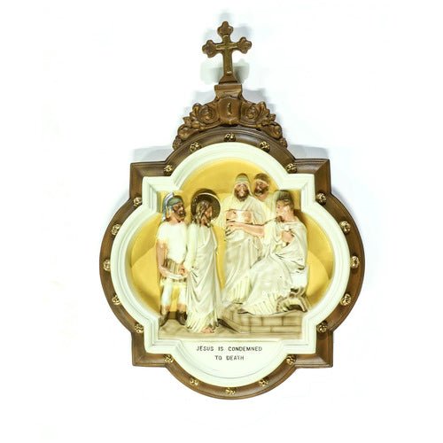 Custom Painted Wall Plaque of Stations of the Cross Station 1 Outdoor/Indoor Statue - Bella Statues