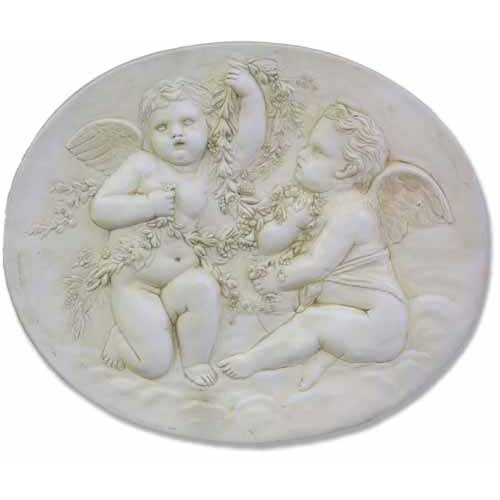 Cupids W/Garland Plaque Outdoor/Indoor Statue - Bella Statues