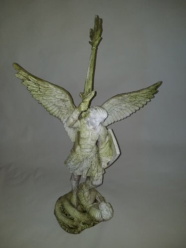 Lifesize St. Michael W/Sword Fire 38 Outdoor/Indoor Statue - Bella Statues