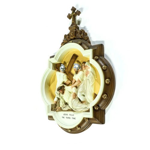 Custom Painted Wall Plaque of Stations of the Cross Station 9 Outdoor/Indoor Statue - Bella Statues