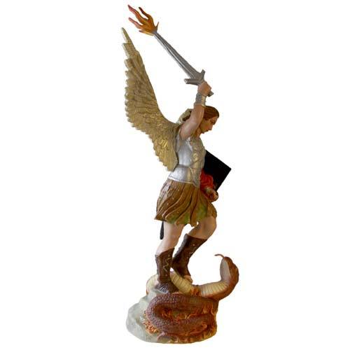 Custom Painted Lifesize St. Michael W/Sword Fire 38 Outdoor/Indoor Statue - Bella Statues