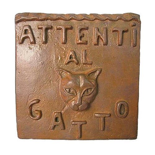 Beware Of Cat Plaque Outdoor/Indoor Statue - Bella Statues