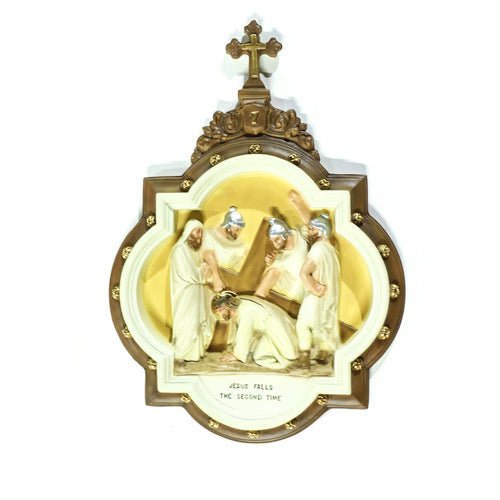 Custom Painted Wall Plaque of Stations of the Cross Station 7 Outdoor/Indoor Statue - Bella Statues