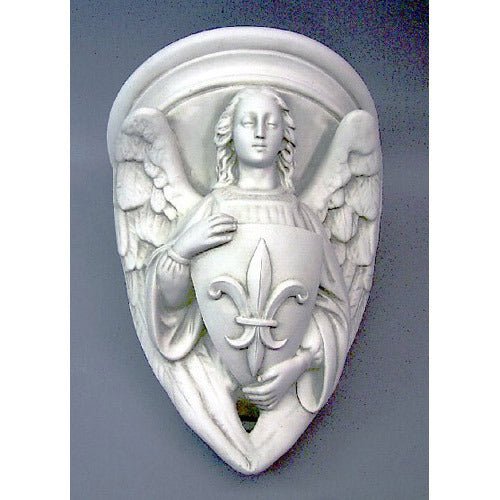 Angel with Fleur - De - Lis Shield Outdoor/Indoor Statue - Bella Statues