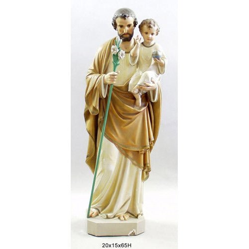 Lifesize Saint Joseph with Child & Lily Outdoor/Indoor Statue - Bella Statues