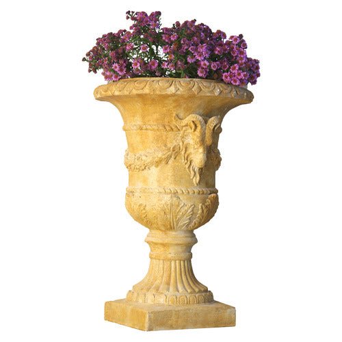 Ram And Garland Urn 31 Outdoor/Indoor Statue - Bella Statues