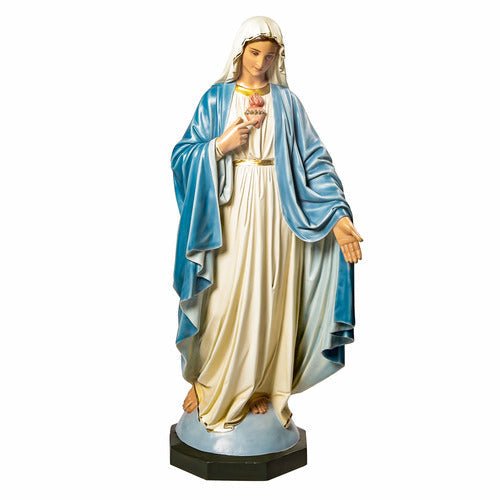 Custom Painted Lifesize Mary with One Hand Outstretched Outdoor/Indoor Statue - Bella Statues