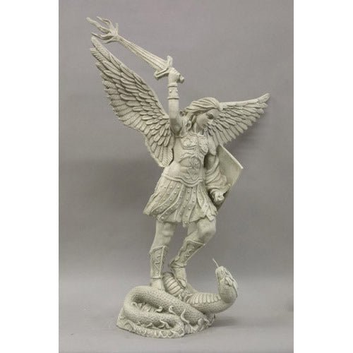 Lifesize St. Michael W/Sword Fire 38 Outdoor/Indoor Statue - Bella Statues
