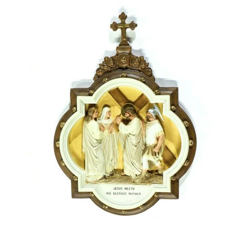 Custom Painted Wall Plaque of Stations of the Cross Station 4 Outdoor/Indoor Statue - Bella Statues