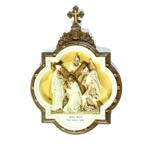 Custom Painted Wall Plaque of Stations of the Cross Station 3 Outdoor/Indoor Statue - Bella Statues