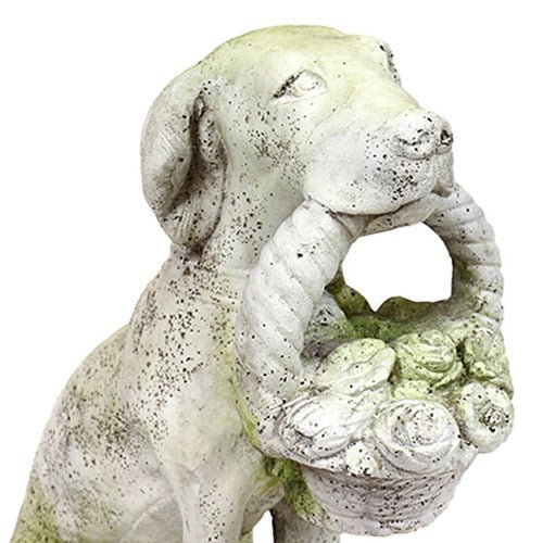 Dog With Flower Basket 24 Outdoor/Indoor Statue - Bella Statues
