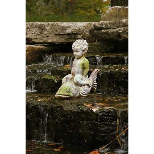 Boy On Fish 20 H Cppr Outdoor/Indoor Statue - Bella Statues