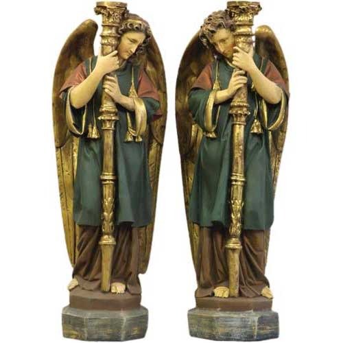 Custom Painted Lifesize Custom Painted Lifesize Angel Guardian Set 52" H Outdoor/Indoor Statue - Bella Statues