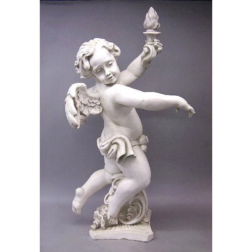 Lifesize Rococo Angel Torch - Right Outdoor/Indoor Statue - Bella Statues