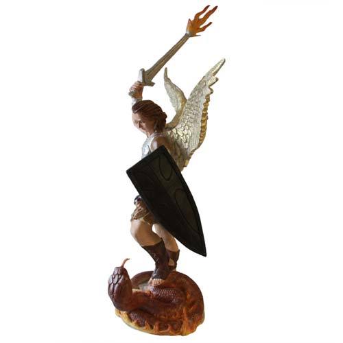 Custom Painted Lifesize St. Michael W/Sword Fire 38 Outdoor/Indoor Statue - Bella Statues