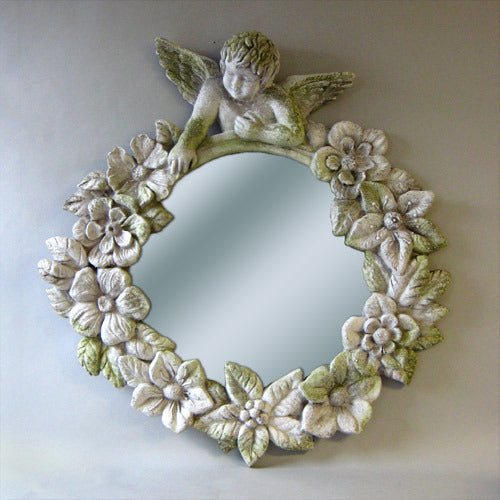 Lifesize Round Cherub Mirror Frame 30 Outdoor/Indoor Statue - Bella Statues