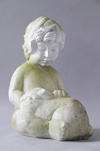 Child Petting Rabbit 14 Outdoor/Indoor Statue - Bella Statues