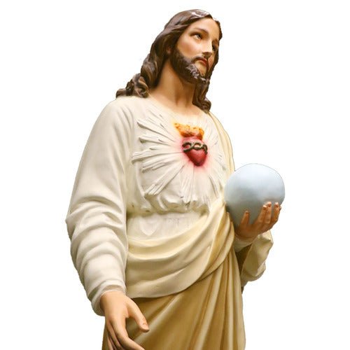 Custom Painted Lifesize Jesus Religious Sacred Heart To The World 62" Outdoor/Indoor Statue - Bella Statues