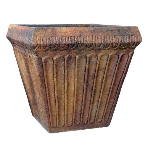 Fluted Square Pot 11.5 H (R) Outdoor/Indoor Statue - Bella Statues
