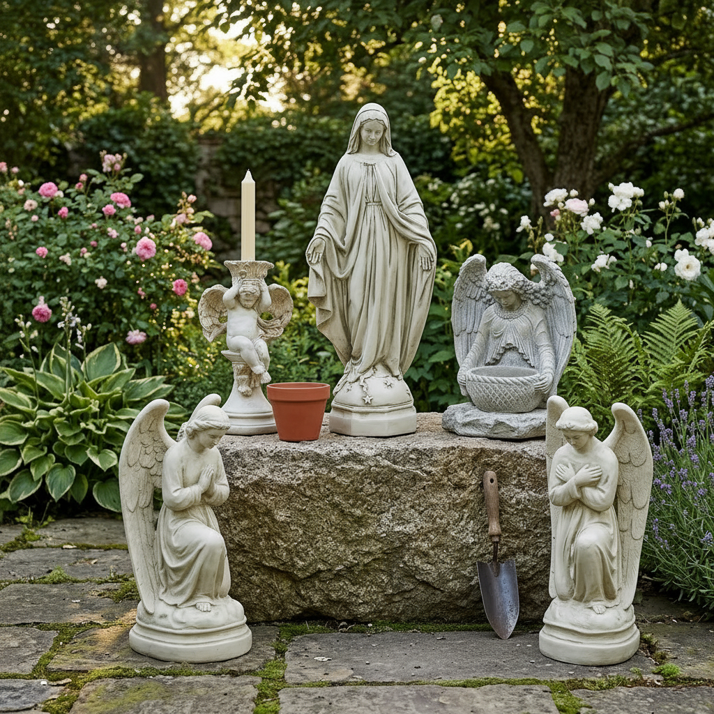 Prayer Garden Mary w/Cherub and Angel