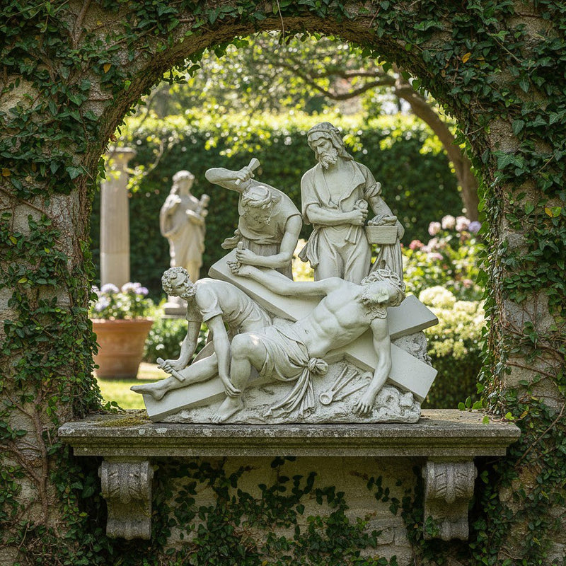 Jesus Nailed to the Cross Station 11 Outdoor Catholic Statue (47 - Inch) - Bella Statues