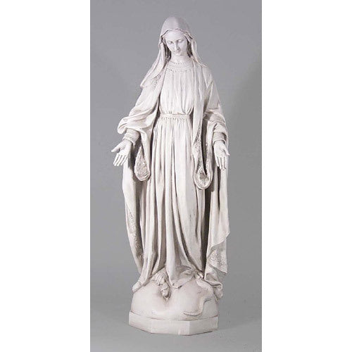 Madonna statue in classical Renaissance style with flowing drapery, serene expression, and outstretched hands on ornate pedestal. Other Angle