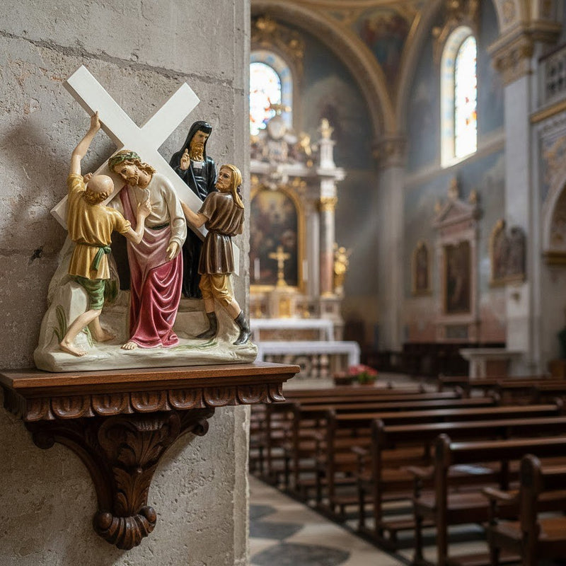 Jesus and Simon the Cyrene Station 5 Catholic Statue (23 - Inch) - Bella Statues