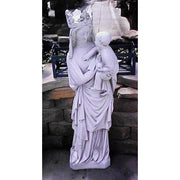 Madonna and Child statue in ornate medieval Gothic style with flowing drapery and detailed crown, evoking old world European artistry. Different Angle