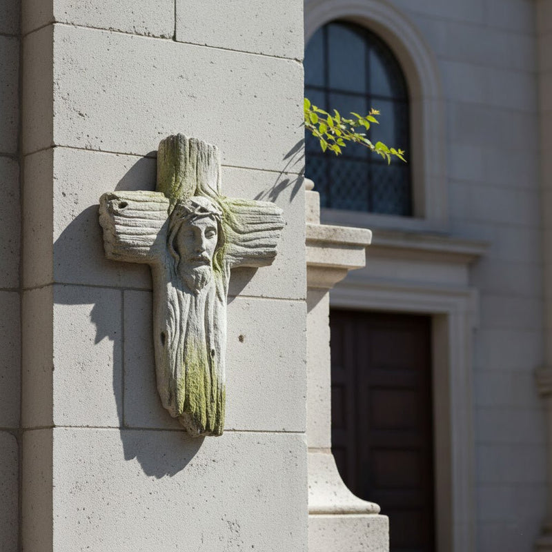 Christ's Face on Cross Outdoor Catholic Statue (16 - Inch) - Bella Statues