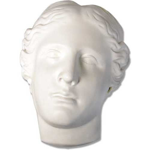 Classical Greek-style sculpted head with serene expression and softly detailed features, evoking ancient European artistry.