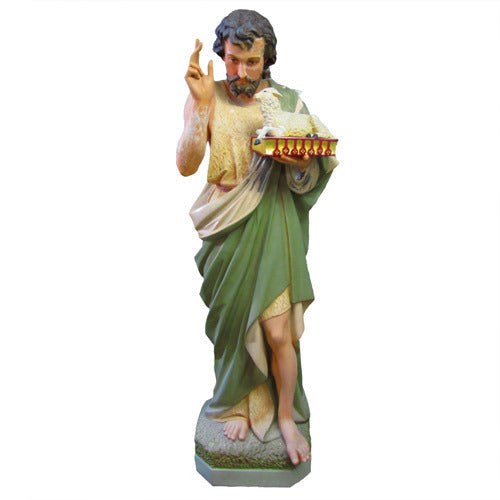 Saintly figure in classical Renaissance style robes, holding a tray with chalices, featuring ornate old world European detailing. Side View
