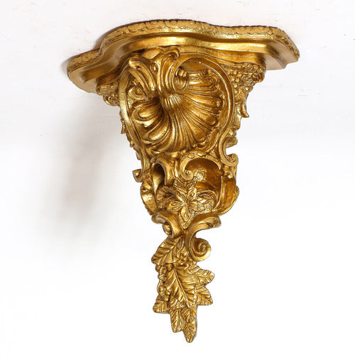 Baroque wall bracket with ornate scrollwork, acanthus leaves, and shell motif in old world European classical style. Side View