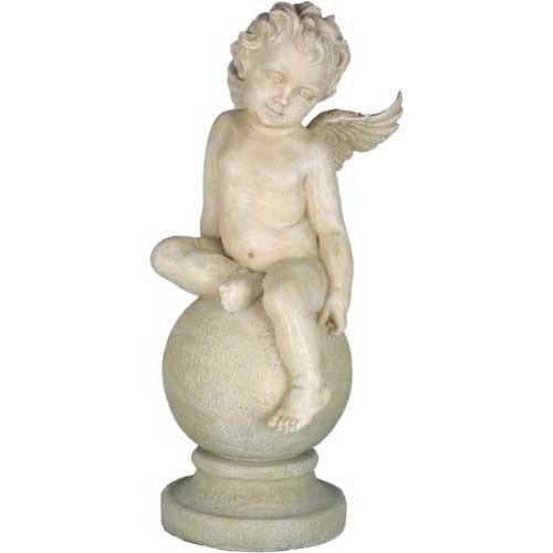 Winged Cherub Angel on Sphere Base Outdoor Statue (16 - Inch) - Bella Statues
